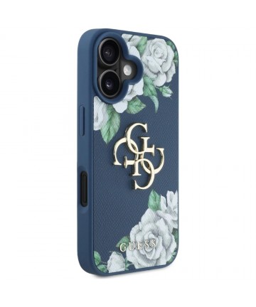 Guess Grained Roses Big 4G logo case for iPhone 16 - blue