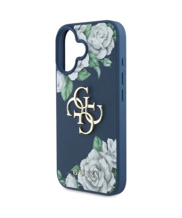 Guess Grained Roses Big 4G logo case for iPhone 16 - blue