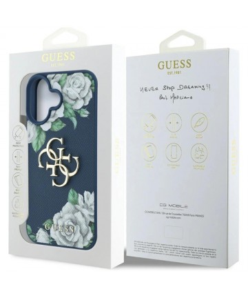Guess Grained Roses Big 4G logo case for iPhone 16 - blue