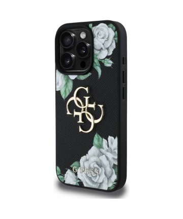 Guess Grained Roses Big 4G logo iPhone 16 Pro case - black