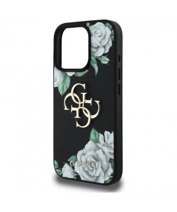 Guess Grained Roses Big 4G logo iPhone 16 Pro case - black