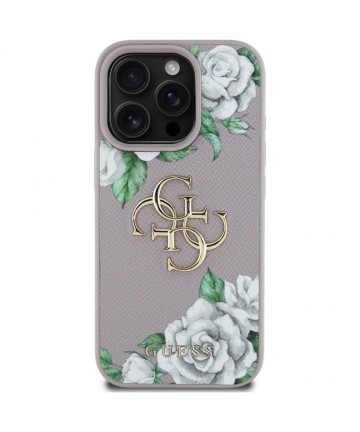 Guess Grained Roses Big 4G Logo iPhone 16 Pro Case - Purple