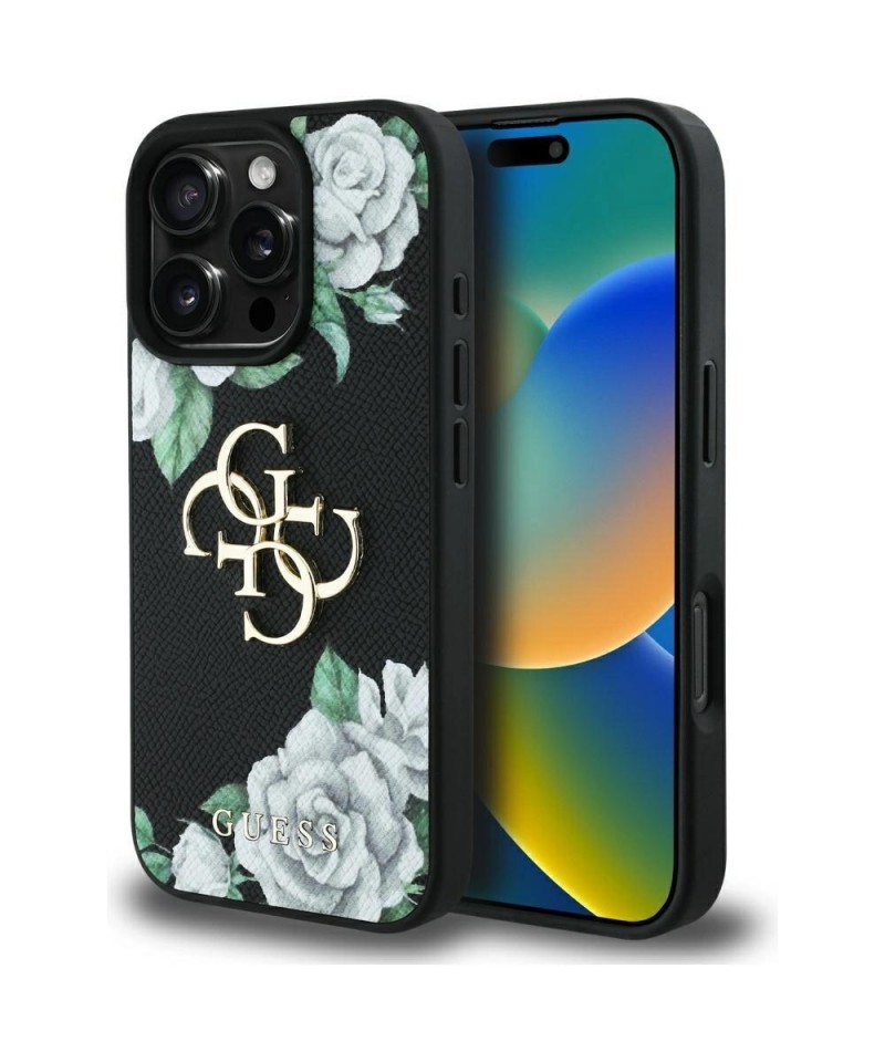 Guess Grained Roses Big 4G logo case for iPhone 16 Pro Max - black
