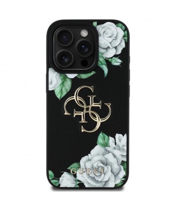 Guess Grained Roses Big 4G logo case for iPhone 16 Pro Max - black