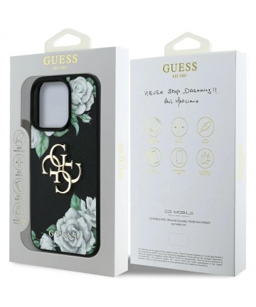 Guess Grained Roses Big 4G logo case for iPhone 16 Pro Max - black