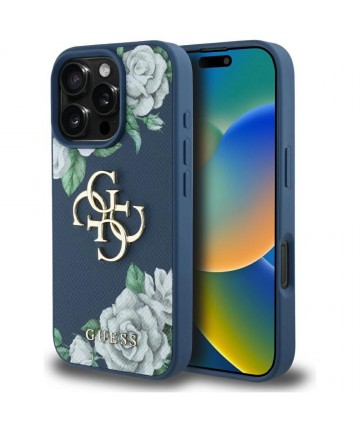 Guess Grained Roses Big 4G logo case for iPhone 16 Pro Max - blue
