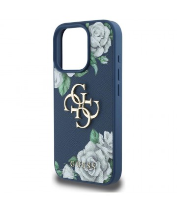 Guess Grained Roses Big 4G logo case for iPhone 16 Pro Max - blue