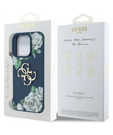 Guess Grained Roses Big 4G logo case for iPhone 16 Pro Max - blue