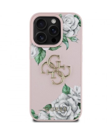 Guess Grained Roses Big 4G logo iPhone 16 Pro Max case - pink