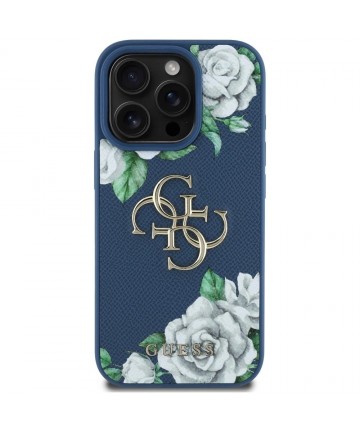 Guess Grained Roses Big 4G logo case for iPhone 16 Pro - blue