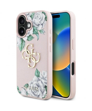 Guess Grained Roses Big 4G logo iPhone 16 case - pink