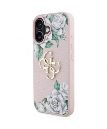 Guess Grained Roses Big 4G logo iPhone 16 case - pink