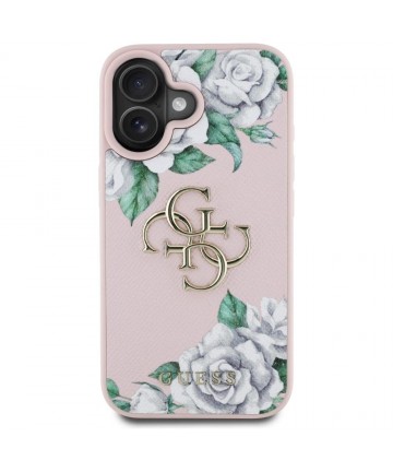 Guess Grained Roses Big 4G logo iPhone 16 case - pink