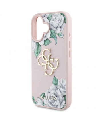 Guess Grained Roses Big 4G logo iPhone 16 case - pink