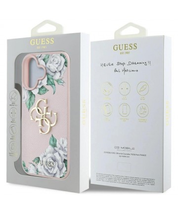 Guess Grained Roses Big 4G logo iPhone 16 case - pink