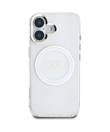 Guess IML Metal Colored Circle Classic Logo MagSafe case for iPhone 16 - white