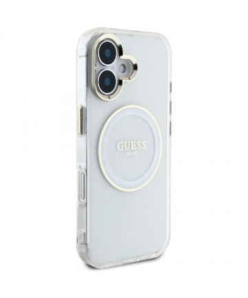 Guess IML Metal Colored Circle Classic Logo MagSafe case for iPhone 16 - white