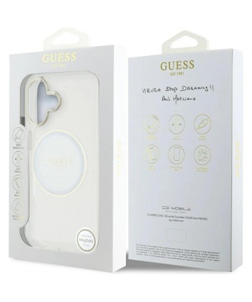 Guess IML Metal Colored Circle Classic Logo MagSafe case for iPhone 16 - white