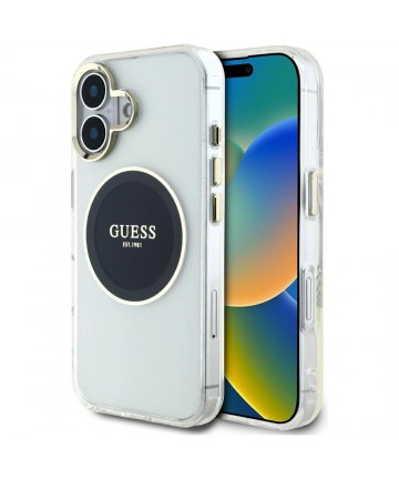 Guess IML Metal Colored Circle Classic Logo MagSafe case for iPhone 16 - black