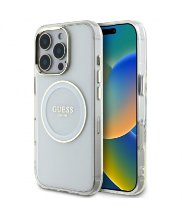 Guess IML Metal Colored Circle Classic Logo MagSafe case for iPhone 16 Pro - white