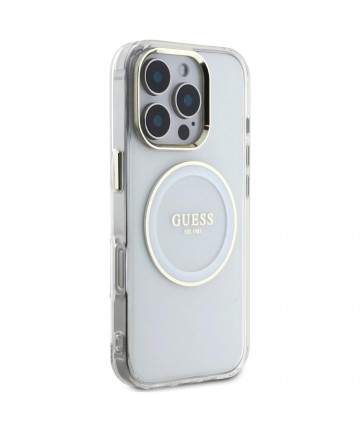 Guess IML Metal Colored Circle Classic Logo MagSafe case for iPhone 16 Pro - white