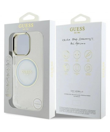 Guess IML Metal Colored Circle Classic Logo MagSafe case for iPhone 16 Pro - white