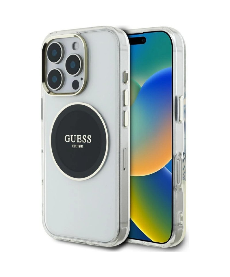 Guess IML Metal Colored Circle Classic Logo MagSafe case for iPhone 16 Pro - black