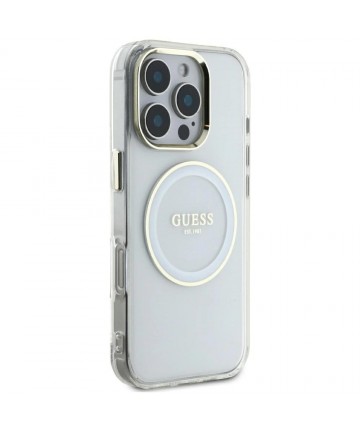 Guess IML Metal Colored Circle Classic Logo MagSafe case for iPhone 16 Pro Max - white