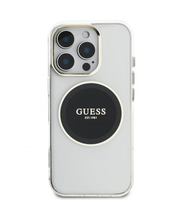 Guess IML Metal Colored Circle Classic Logo MagSafe Case for iPhone 16 Pro Max - Black