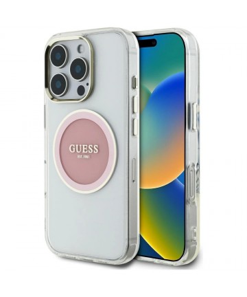 Guess IML Metal Colored Circle Classic Logo MagSafe case for iPhone 16 Pro Max - pink