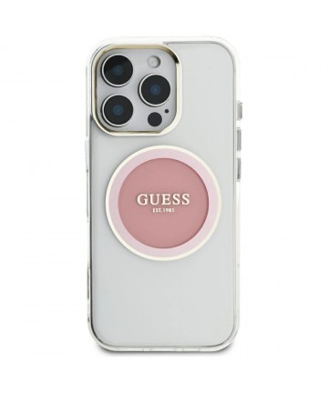 Guess IML Metal Colored Circle Classic Logo MagSafe case for iPhone 16 Pro Max - pink