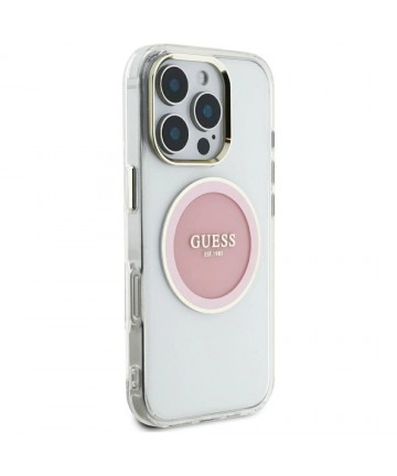 Guess IML Metal Colored Circle Classic Logo MagSafe case for iPhone 16 Pro Max - pink