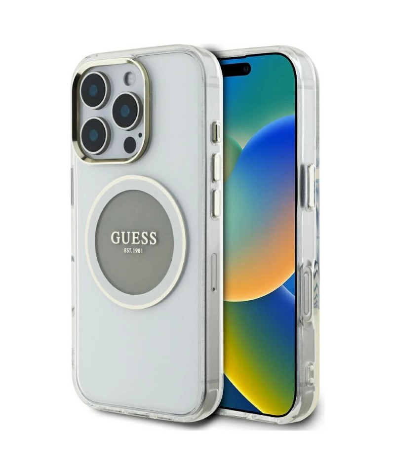 Guess IML Metal Colored Circle Classic Logo MagSafe case for iPhone 16 Pro Max - gray