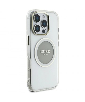 Guess IML Metal Colored Circle Classic Logo MagSafe case for iPhone 16 Pro Max - gray