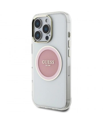 Guess IML Metal Colored Circle Classic Logo MagSafe iPhone 16 Pro Case - Pink