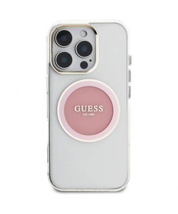Guess IML Metal Colored Circle Classic Logo MagSafe iPhone 16 Pro Case - Pink