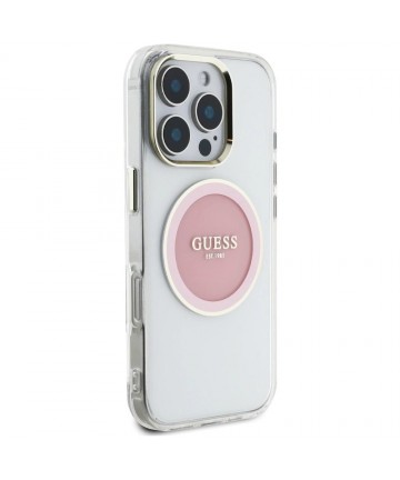 Guess IML Metal Colored Circle Classic Logo MagSafe iPhone 16 Pro Case - Pink