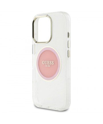 Guess IML Metal Colored Circle Classic Logo MagSafe iPhone 16 Pro Case - Pink