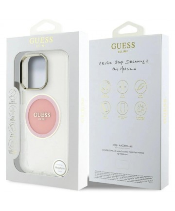 Guess IML Metal Colored Circle Classic Logo MagSafe iPhone 16 Pro Case - Pink