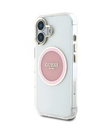 Guess IML Metal Colored Circle Classic Logo MagSafe iPhone 16 Case - Pink