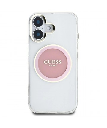 Guess IML Metal Colored Circle Classic Logo MagSafe iPhone 16 Case - Pink