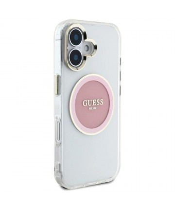 Guess IML Metal Colored Circle Classic Logo MagSafe iPhone 16 Case - Pink