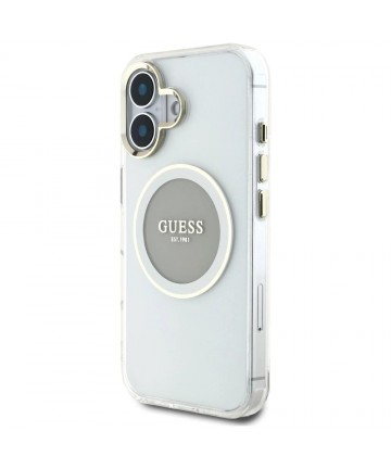 Guess IML Metal Colored Circle Classic Logo MagSafe case for iPhone 16 - gray