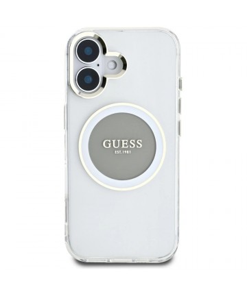 Guess IML Metal Colored Circle Classic Logo MagSafe case for iPhone 16 - gray