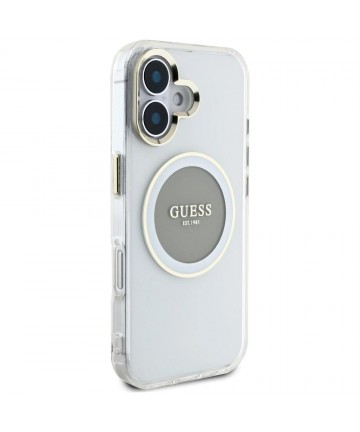 Guess IML Metal Colored Circle Classic Logo MagSafe case for iPhone 16 - gray