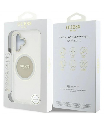 Guess IML Metal Colored Circle Classic Logo MagSafe case for iPhone 16 - gray