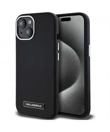 Karl Lagerfeld FW Metal Plate MagSafe iPhone 15 Case - Black