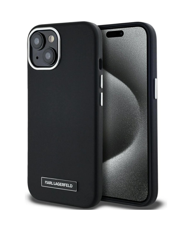 Karl Lagerfeld FW Metal Plate MagSafe iPhone 15 Case - Black