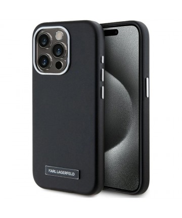 Karl Lagerfeld FW Metal Plate MagSafe iPhone 15 Pro Case - Black