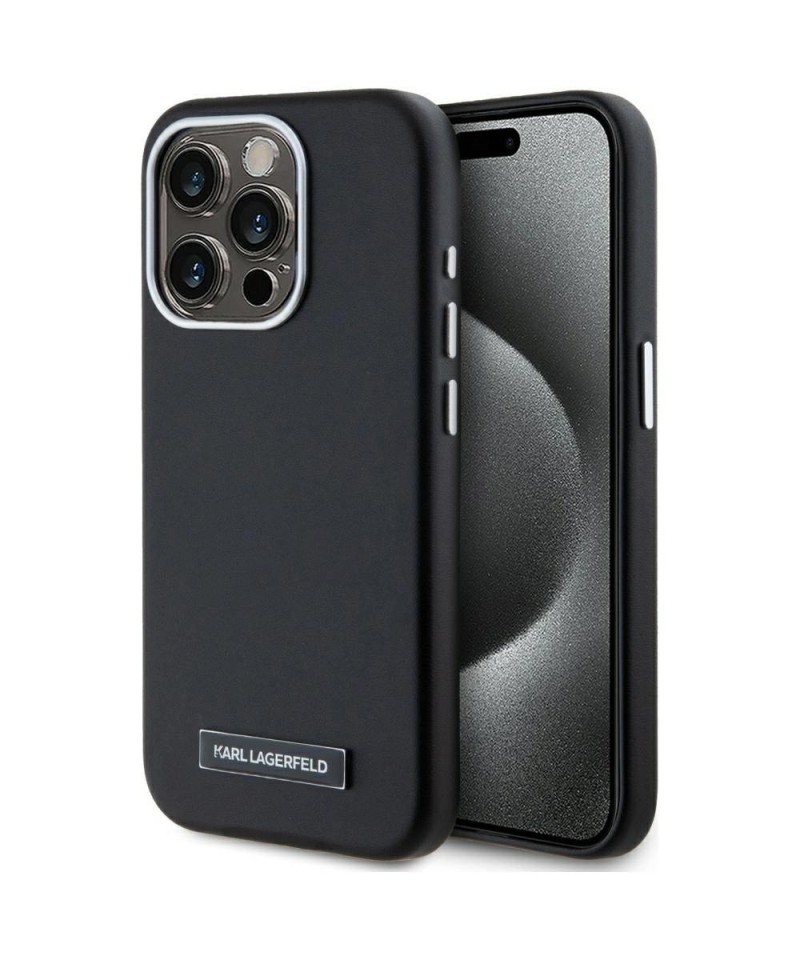 Karl Lagerfeld FW Metal Plate MagSafe iPhone 15 Pro Case - Black
